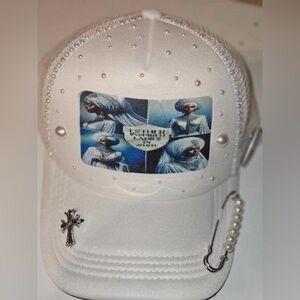 Custom White OES Pearl-Embellished Trucker Cap